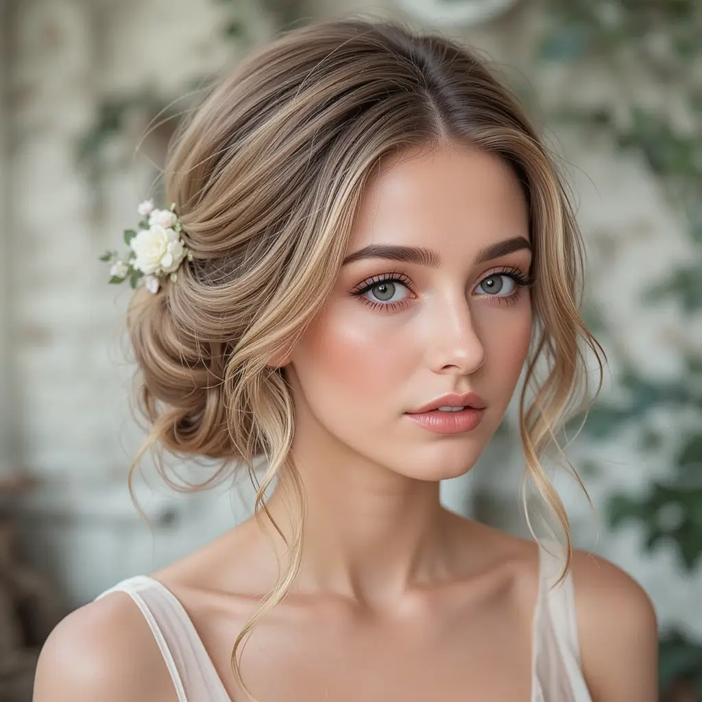 Loose Low Updo with Side Bangs