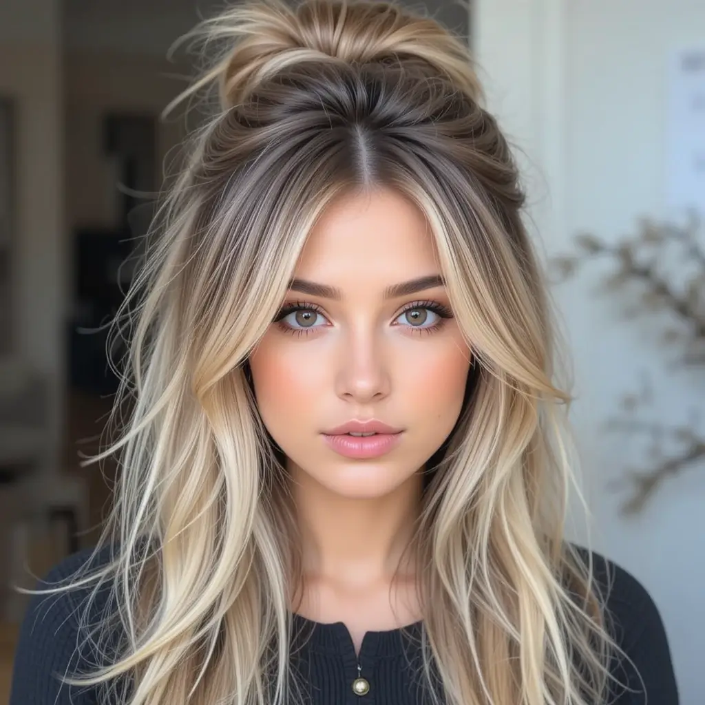 Loose Messy Bun with Highlights