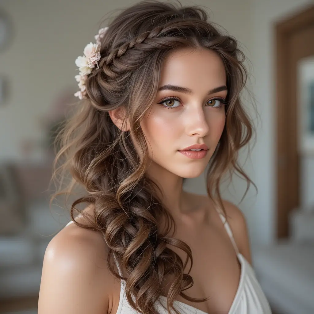 Loose Side Braid with Curls