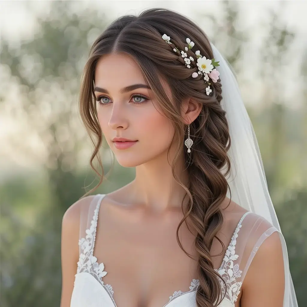 Loose Side Braid with Veil