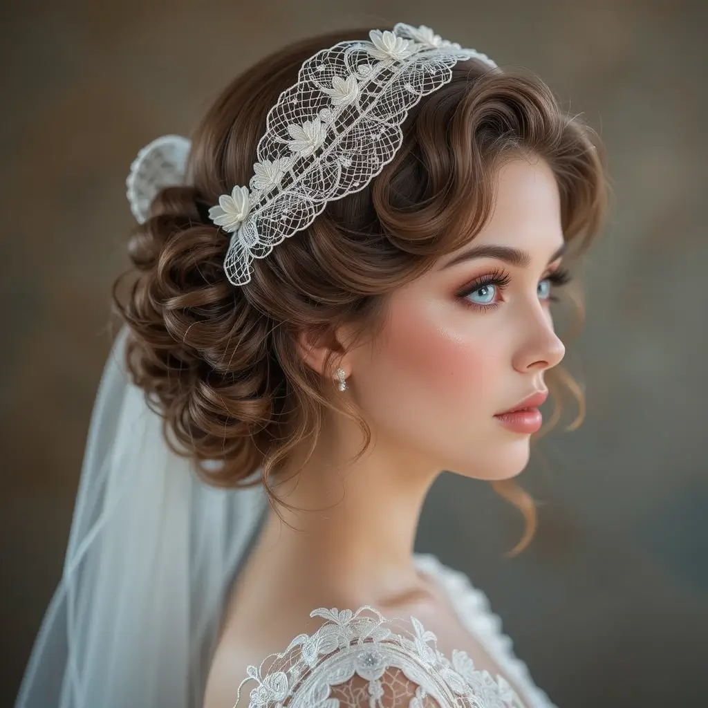 Loose Vintage Pin Curls with a Veil