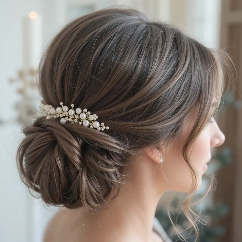 Low Bun with Pearl Pins