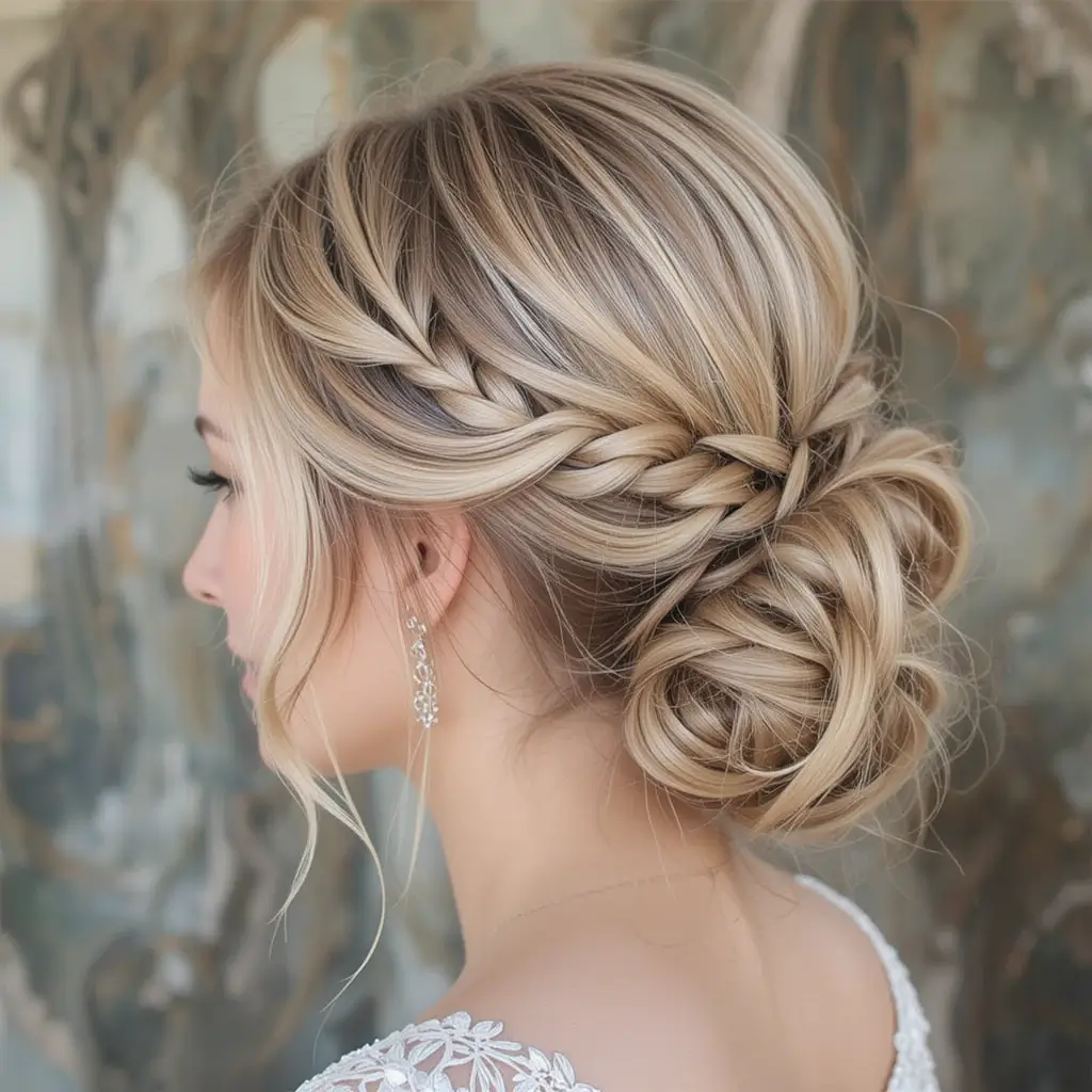 Low Bun with Twisted Side Braids