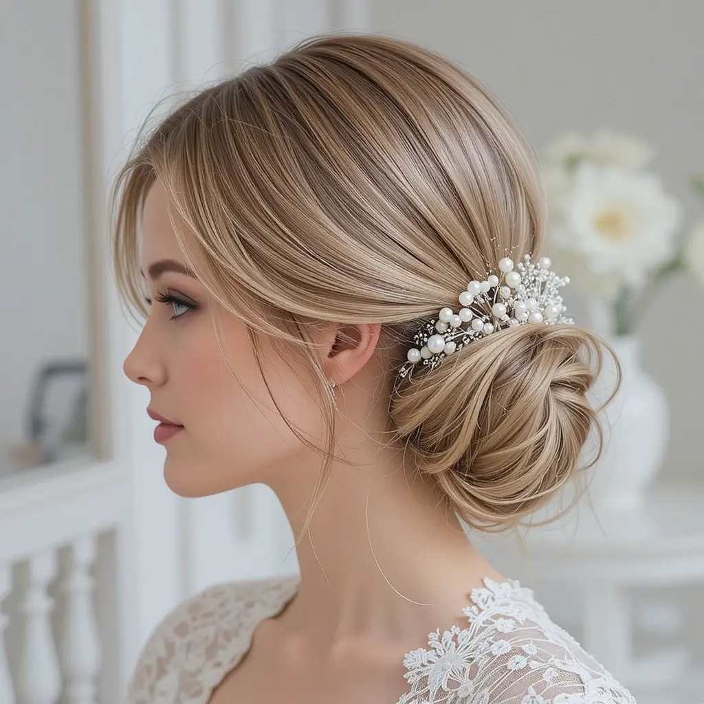 Low Chignon with Side Bangs
