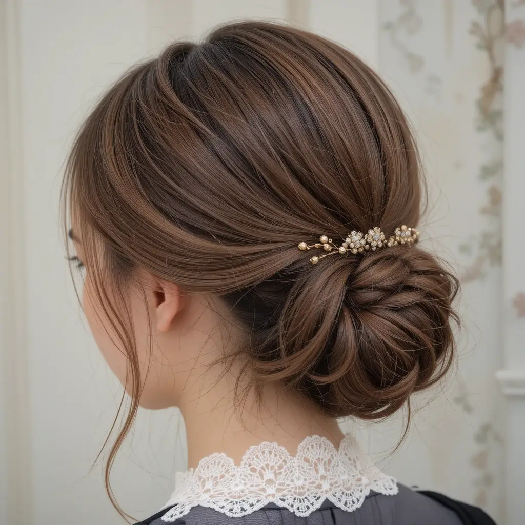 Low Chignon with Side Part