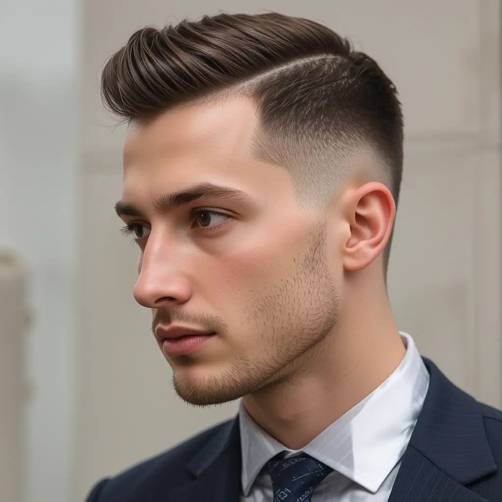 Low Fade with Brushed Back Hair