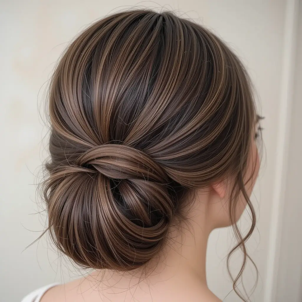Low Knot Bun with Middle Part