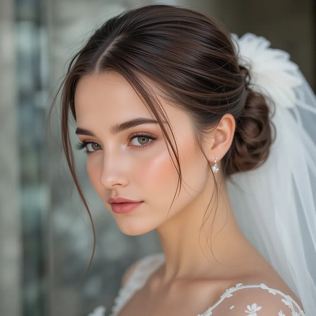 Low Ponytail with Face-Framing Strands and Veil