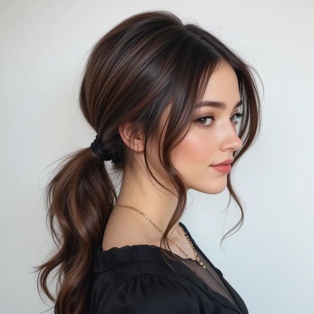 Low Ponytail with Face-Framing Tendrils
