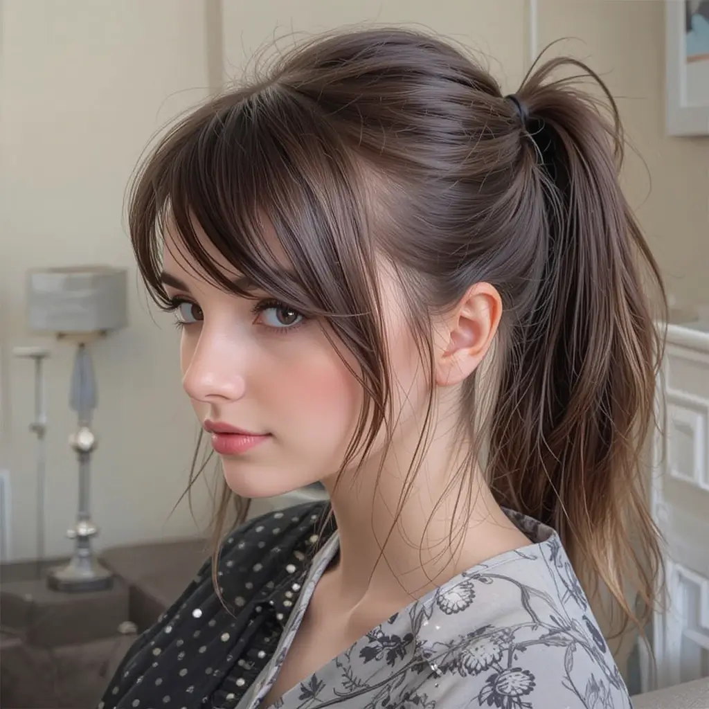 Low Ponytail with Side Swept Bangs