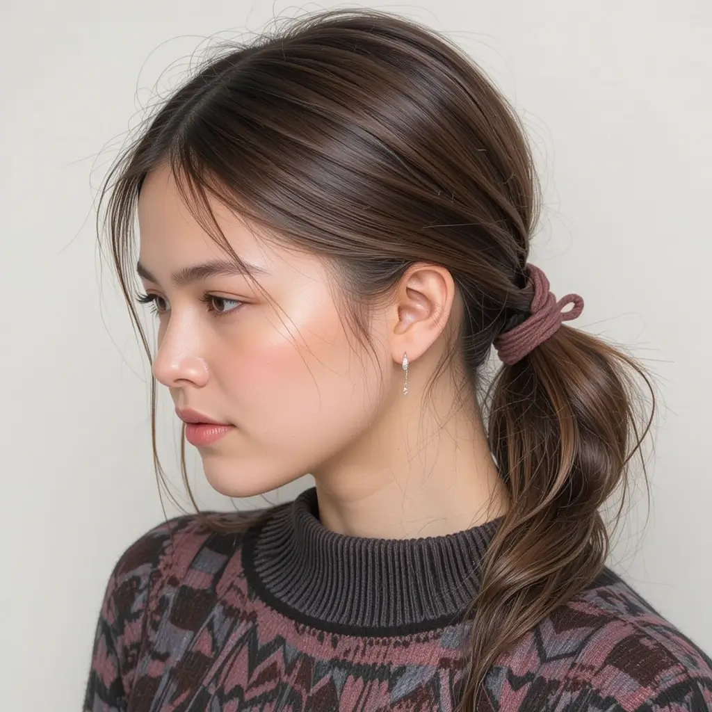 Low Ponytail with Wrapped Hair Tie