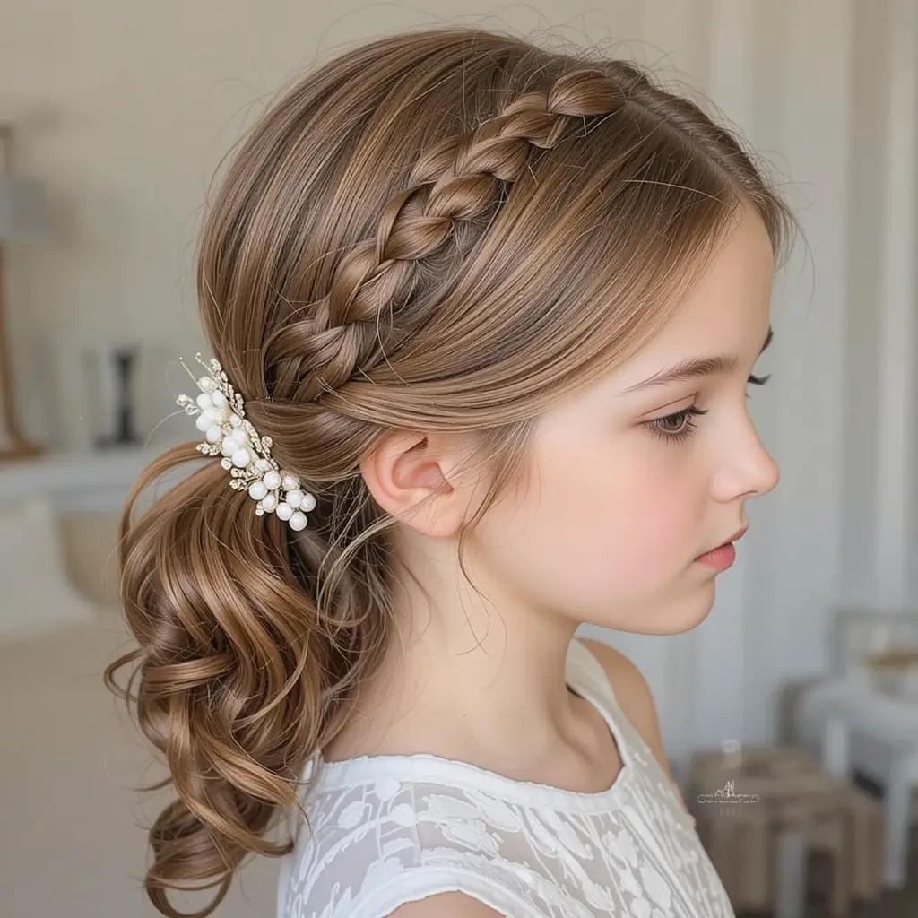 Low Side Ponytail with Braided Crown