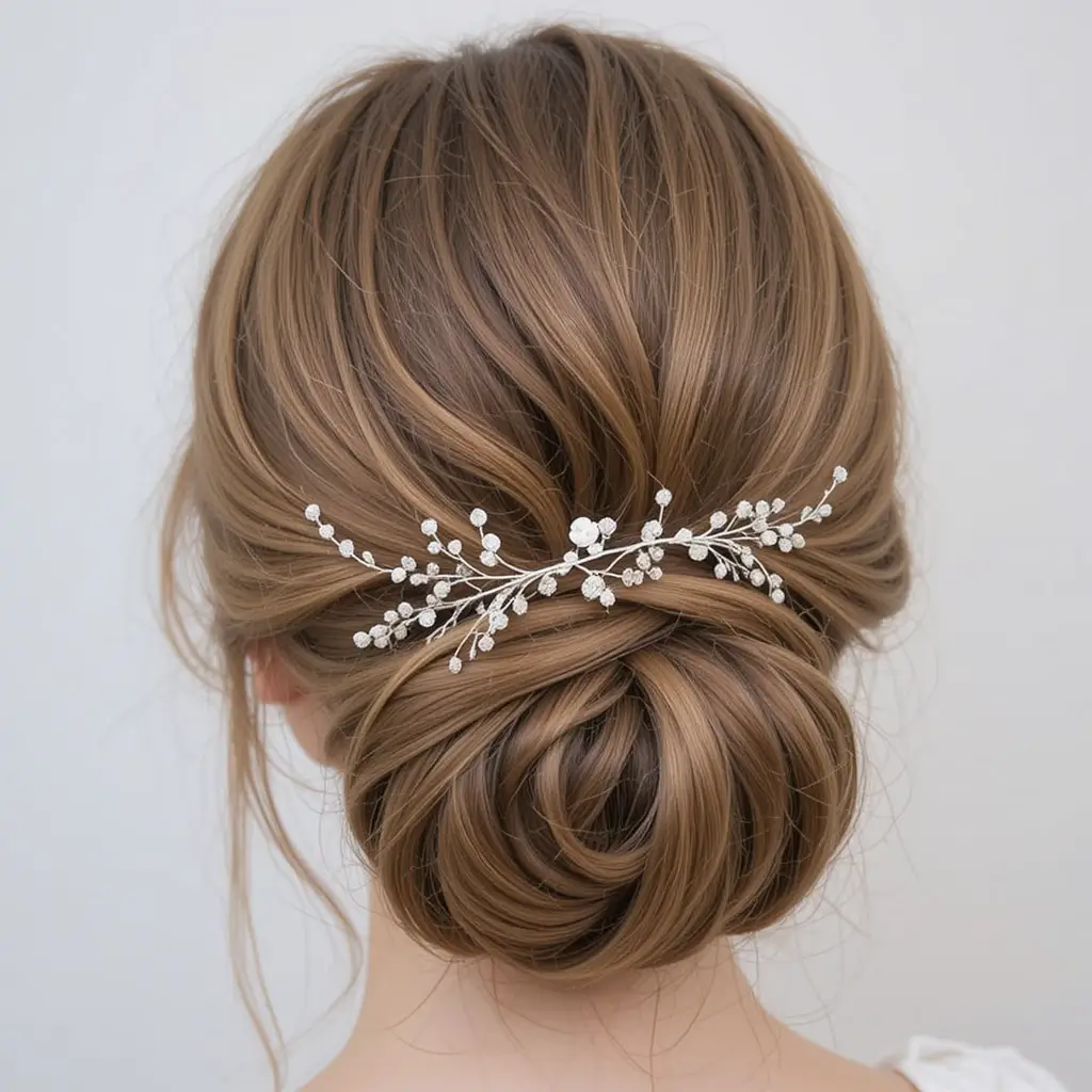 Low Twisted Chignon with Hair Vine
