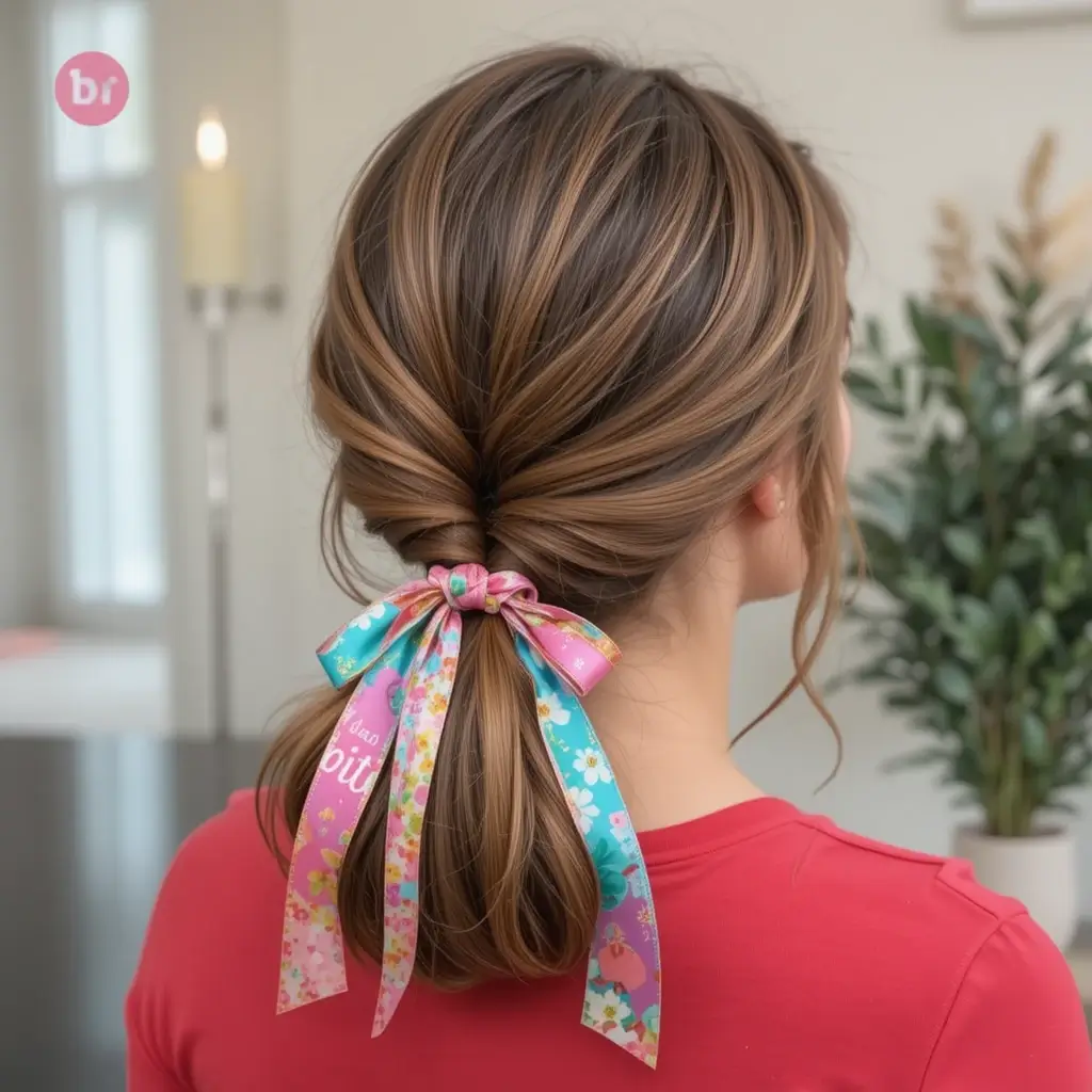 Low Twisted Ponytail with Ribbons