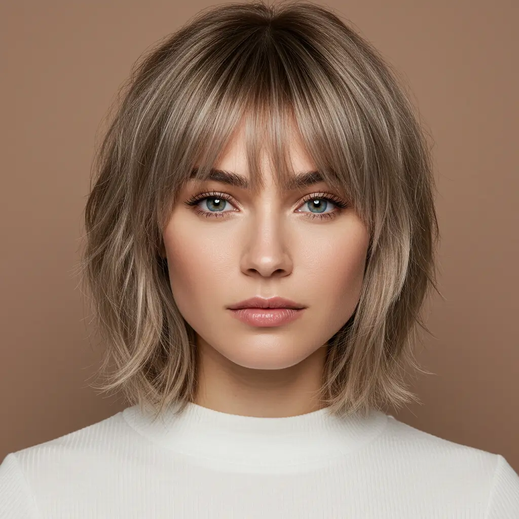 Medium Hair with Baby Layered Bangs