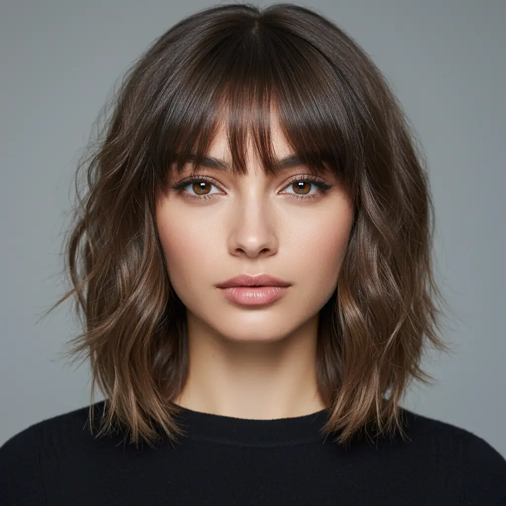 Medium Hair with Blunt Bangs and Waves