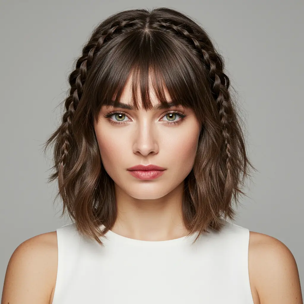 Medium Hair with Braided Bangs