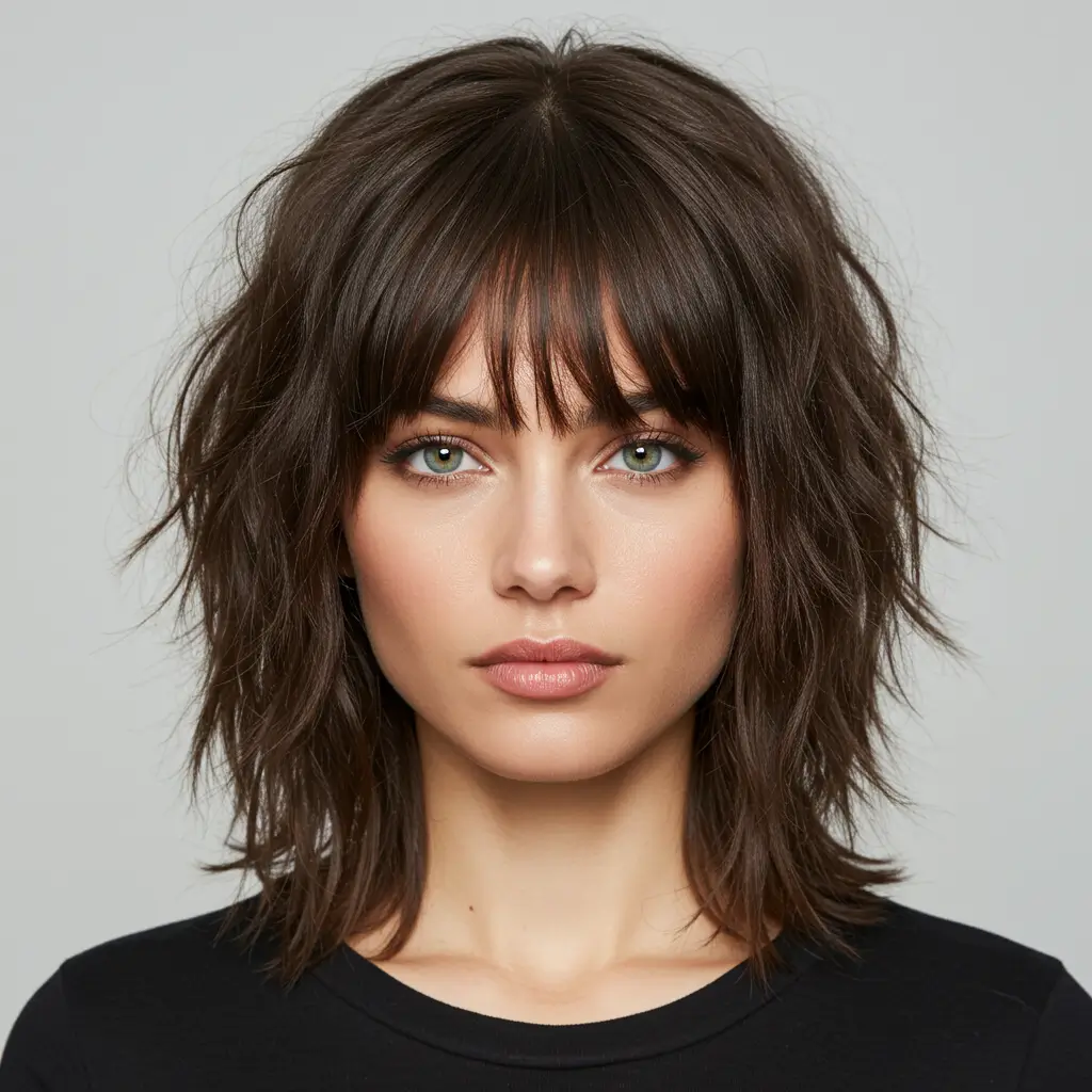 Medium Hair with Choppy Curtain Bangs