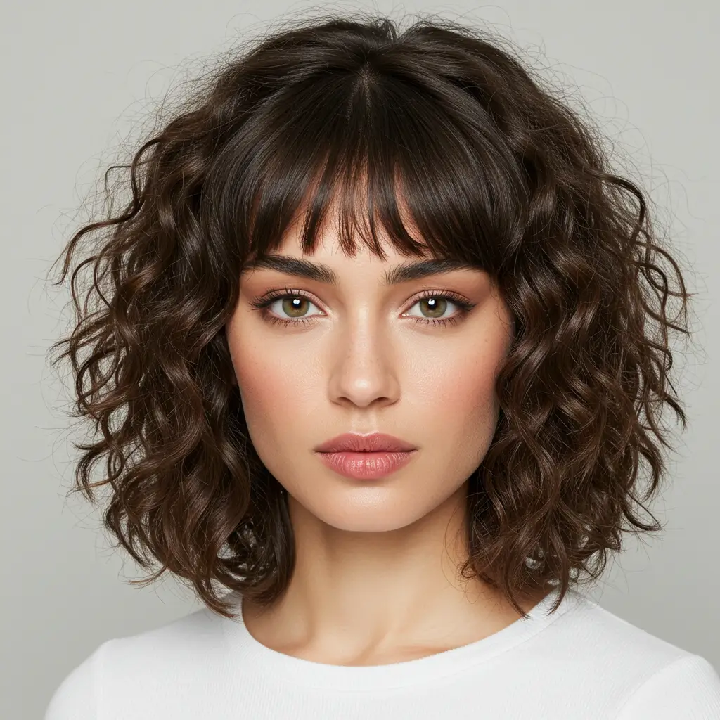 Medium Hair with Curly Bangs
