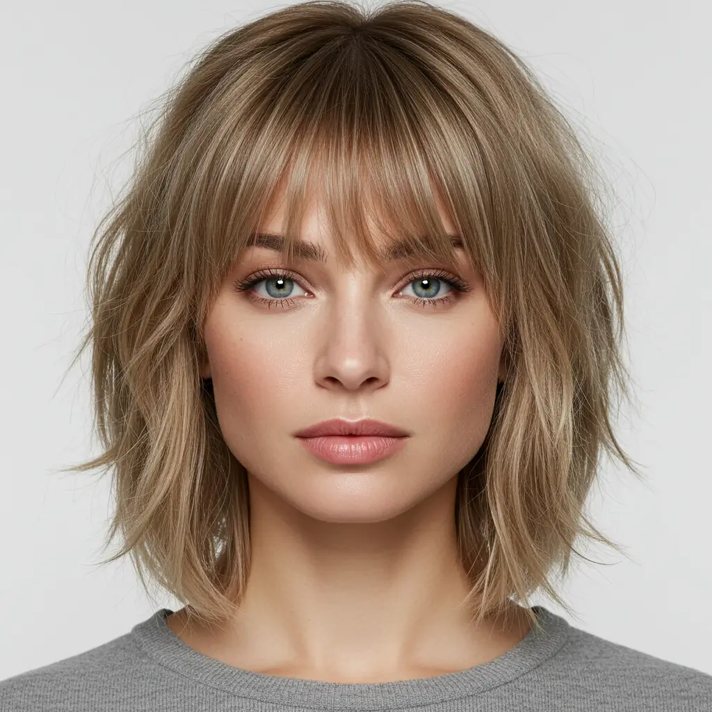 Medium Hair with Feathered Bangs