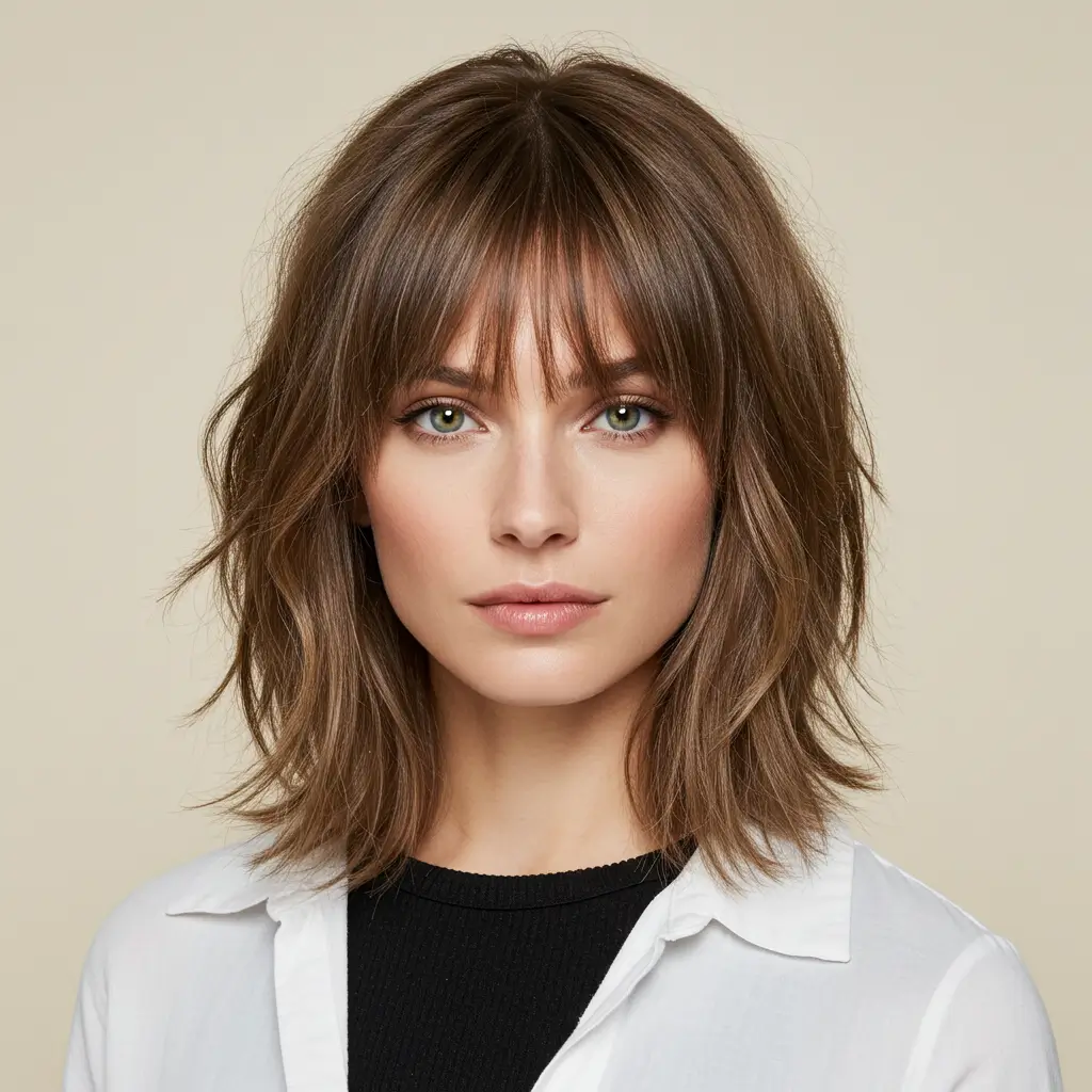 Medium Hair with Feathered Curtain Bangs