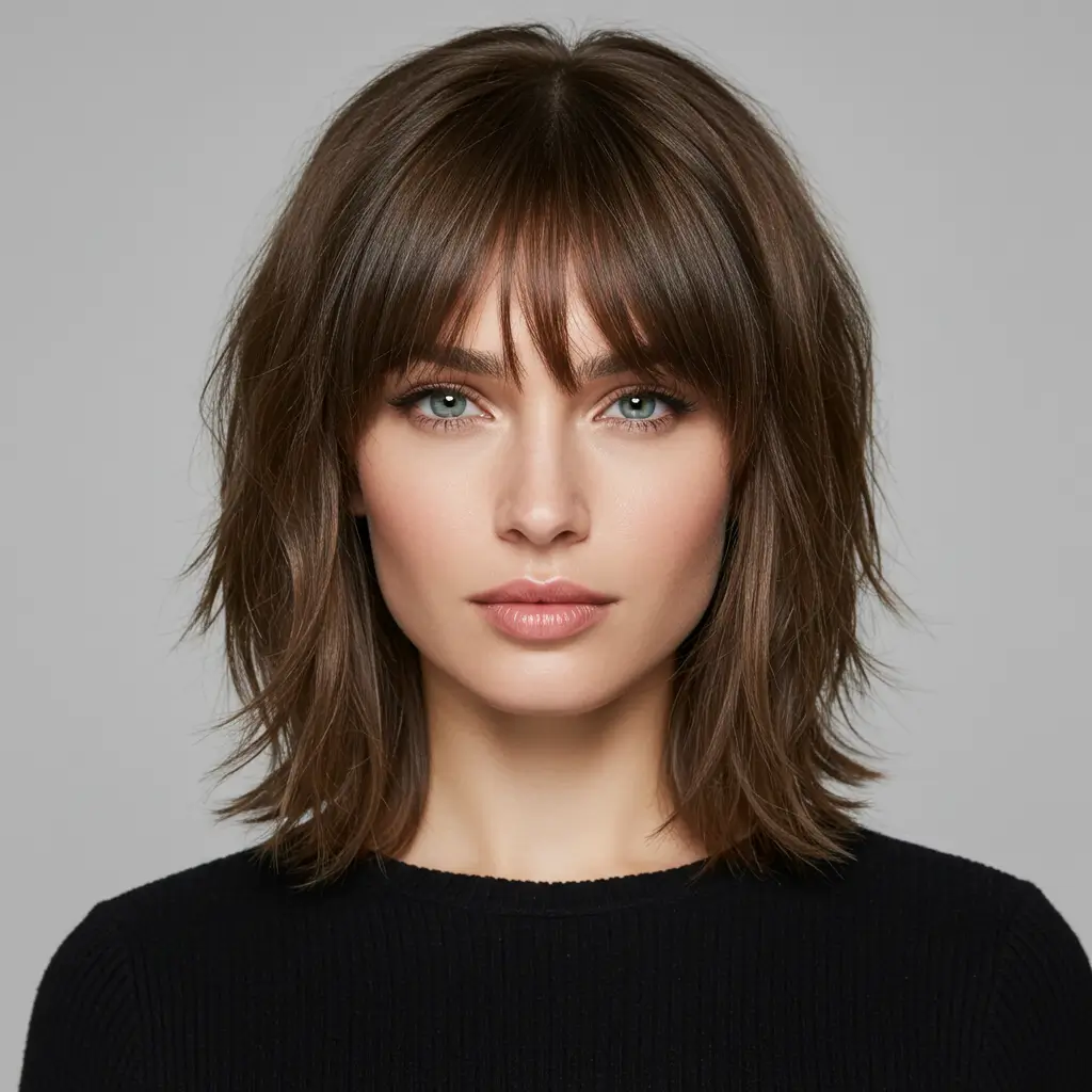 Medium Hair with Layered Bangs