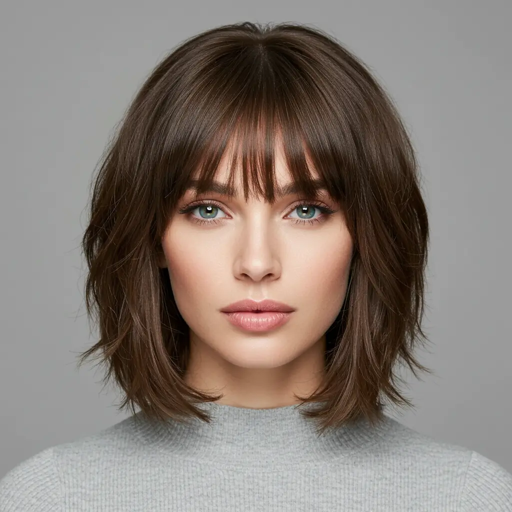 Medium Hair with Layered Curtain Bangs