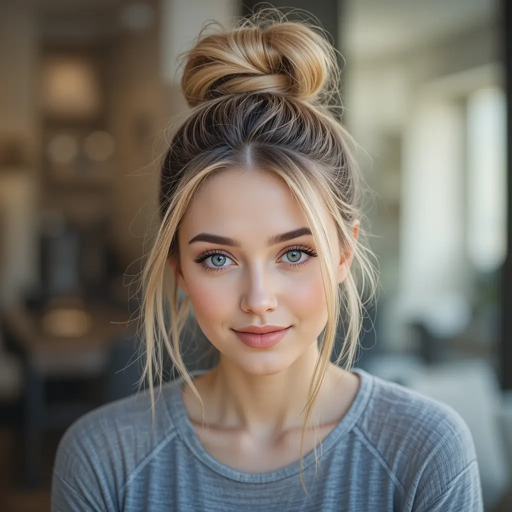 Medium Hair with Messy Top Knot