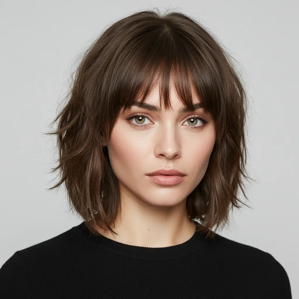Medium Hair with Razor-Cut Bangs