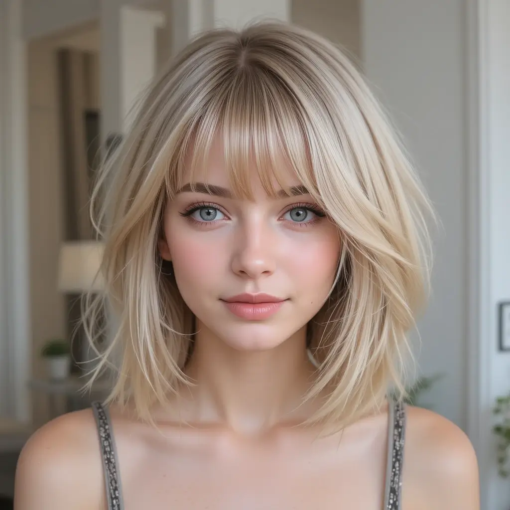 Medium Hair with Side-Swept Bangs