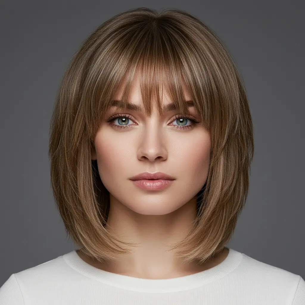Medium Hair with Soft Layered Bangs