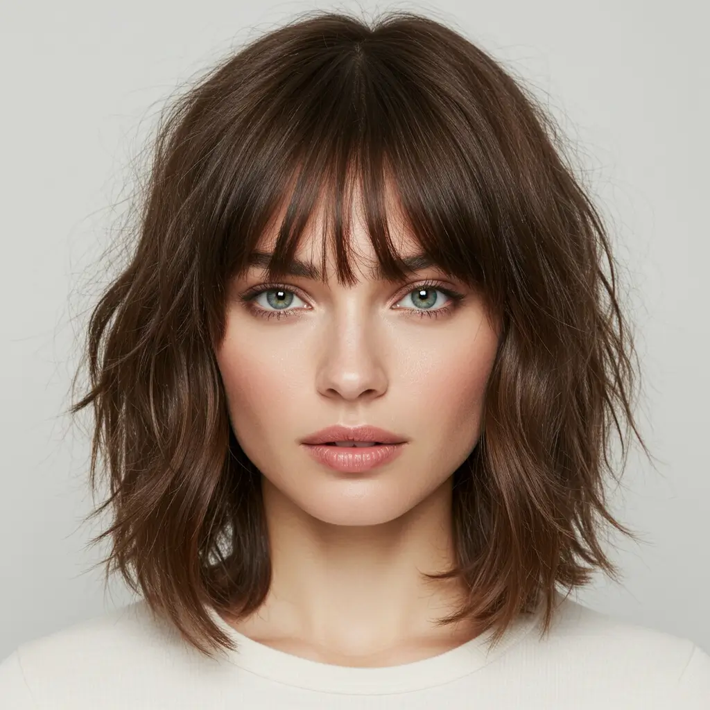 Medium Hair with Tousled Curtain Bangs