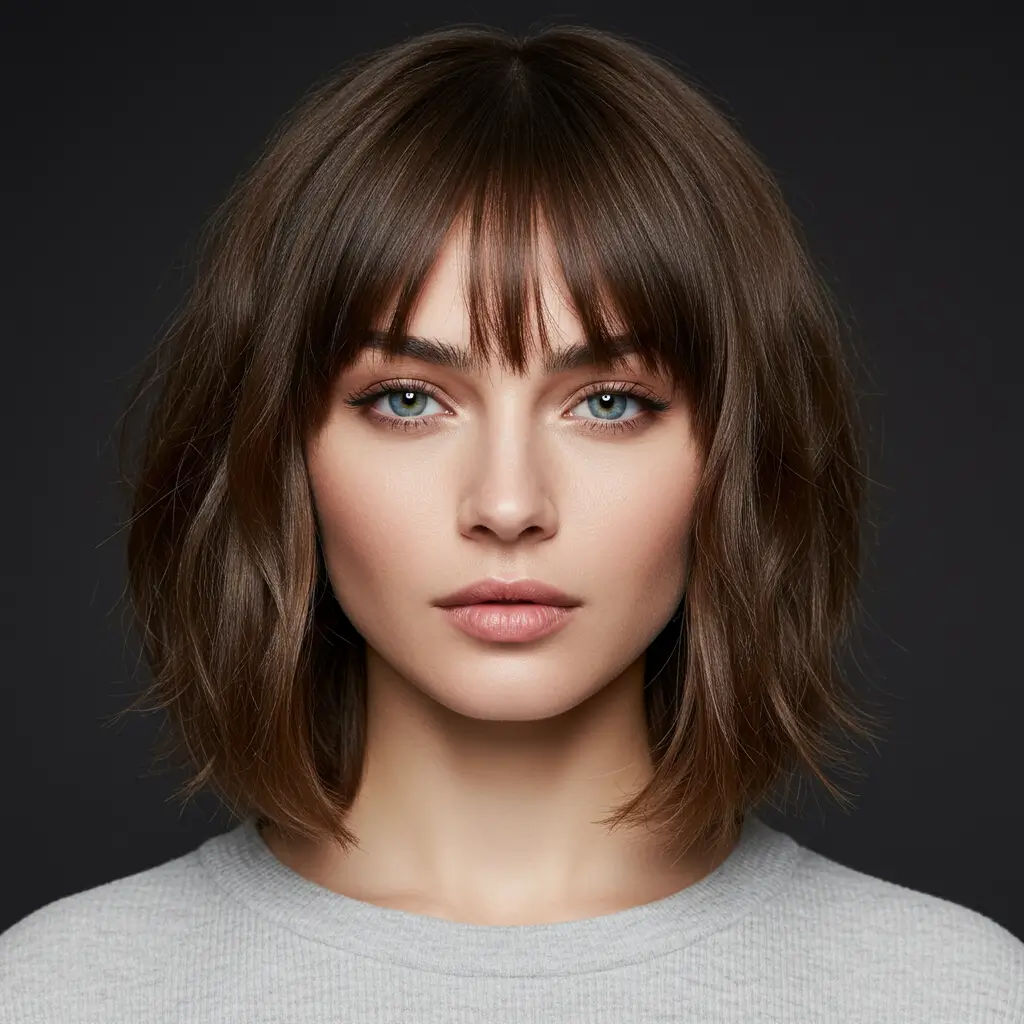 Medium Hair with V-Cut Bangs