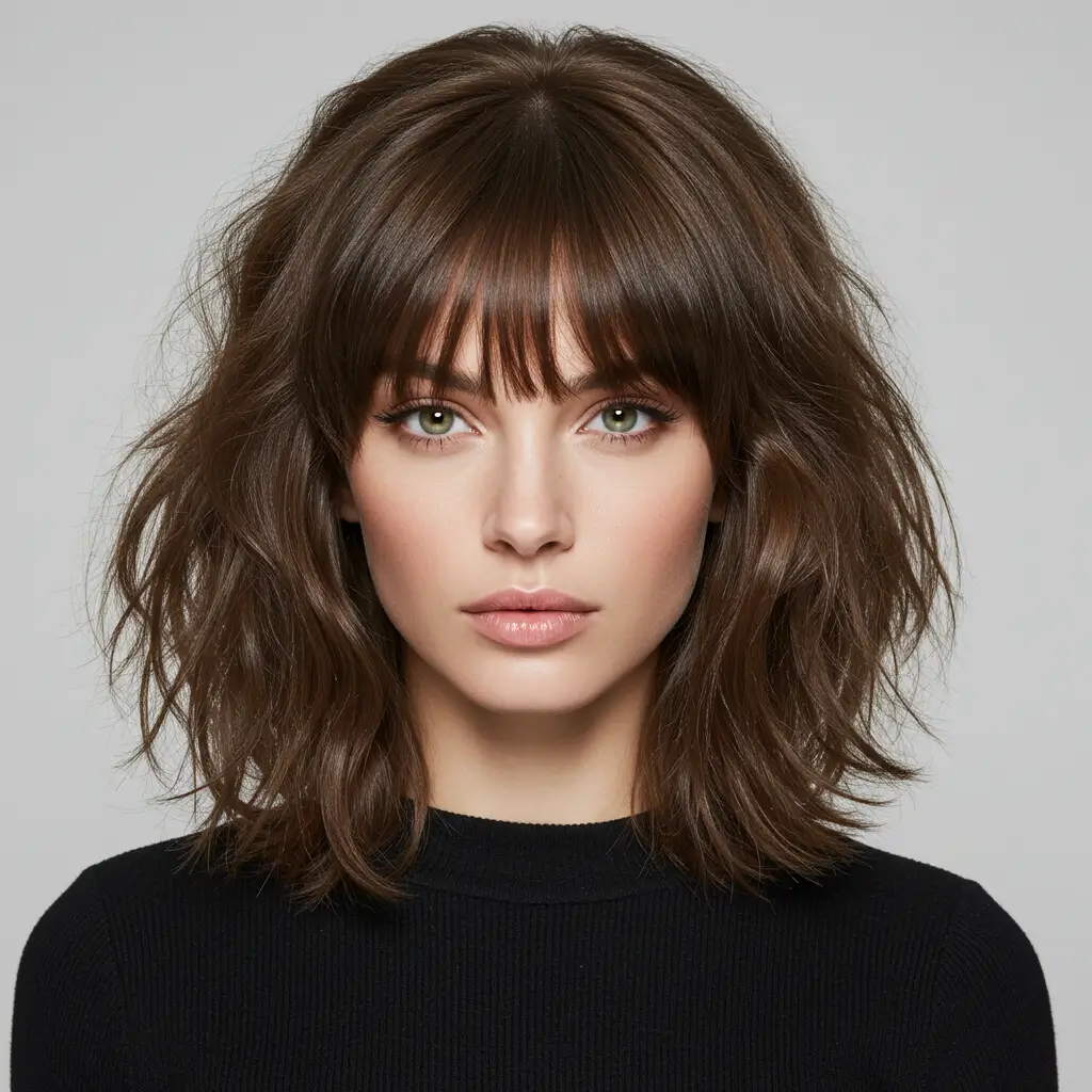 Medium Hair with Voluminous Bangs