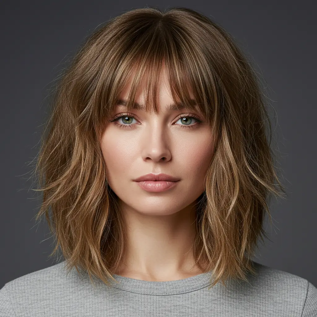 Medium Hair with Wispy Curtain Bangs