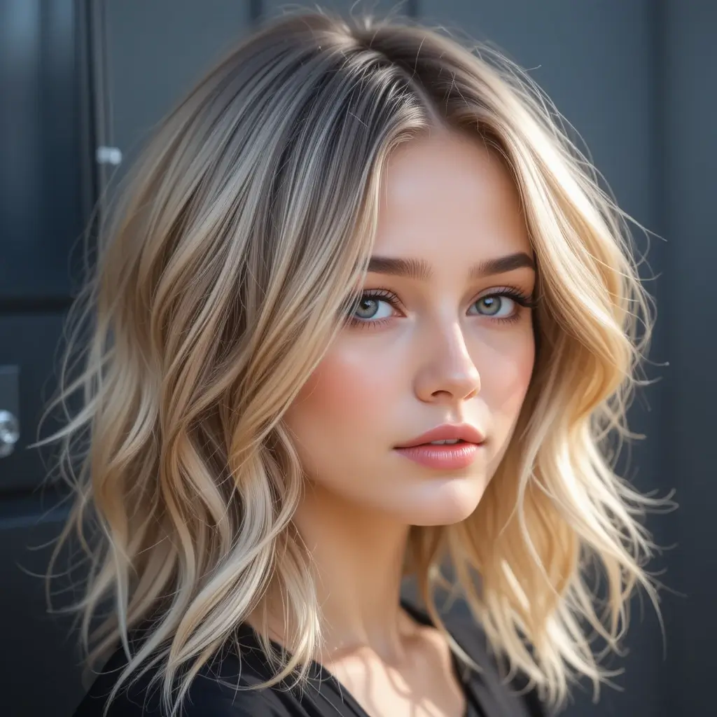 Medium Layered Hair with Highlights