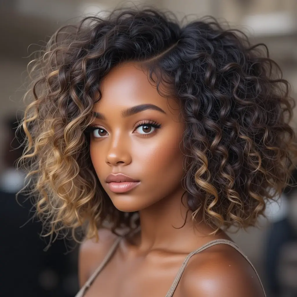 Medium Length Afro with Highlights
