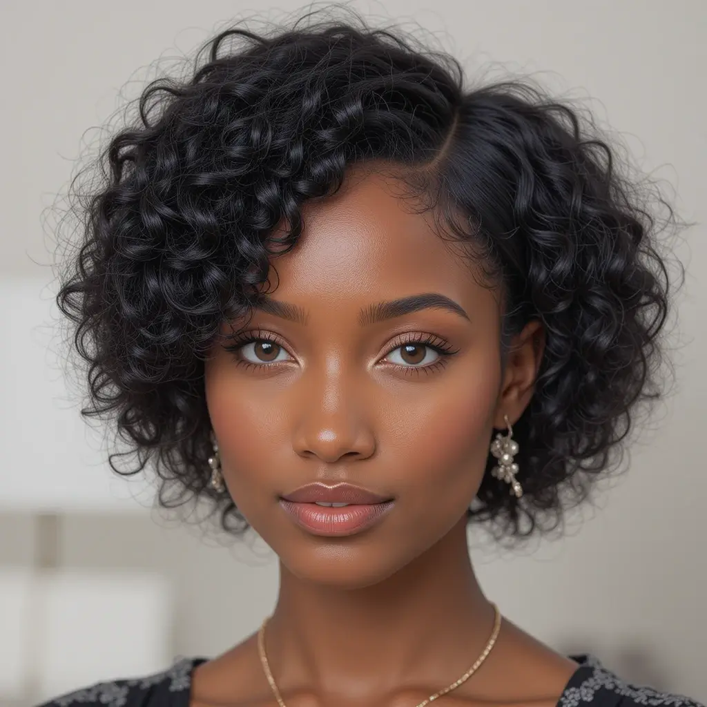Medium Length Afro with Side Part