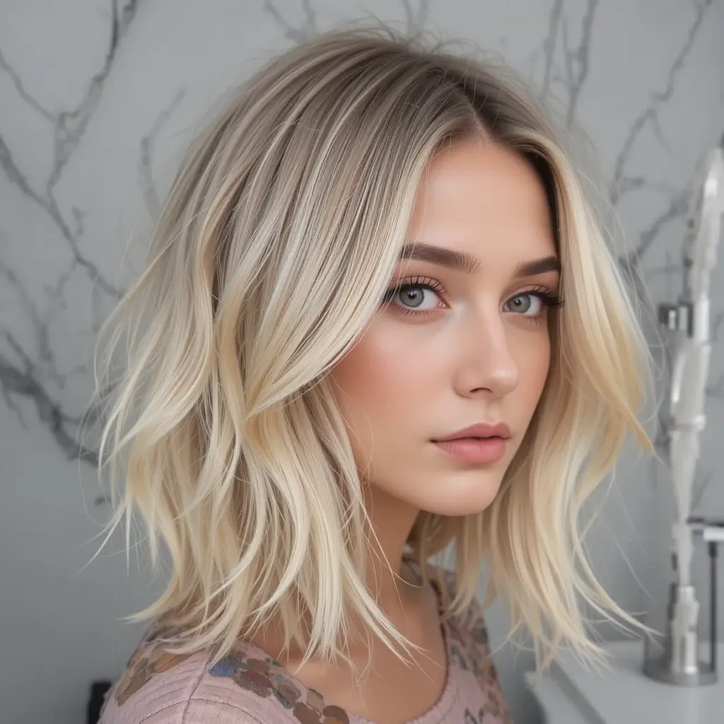 Medium-Length Blonde Bob with Feathered Ends