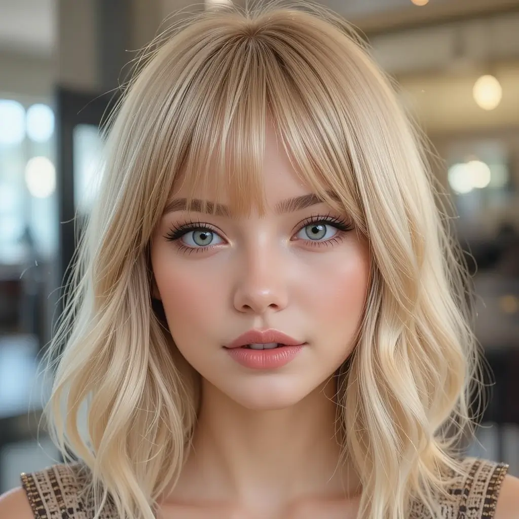 Medium-Length Blonde Hair with Curtain Bangs