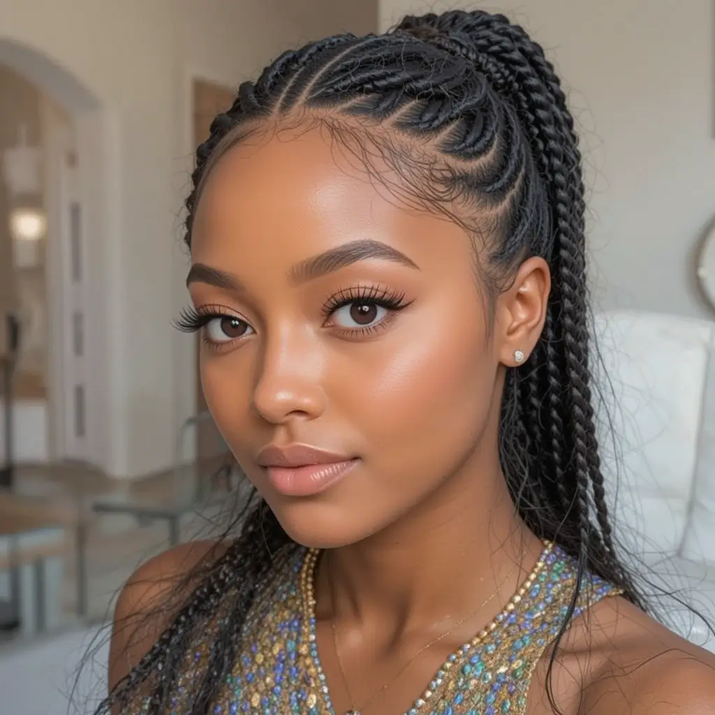 Medium Length Cornrow Ponytail
