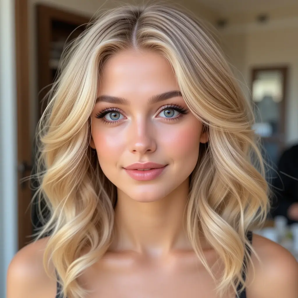 Medium-Length Golden Blonde Waves