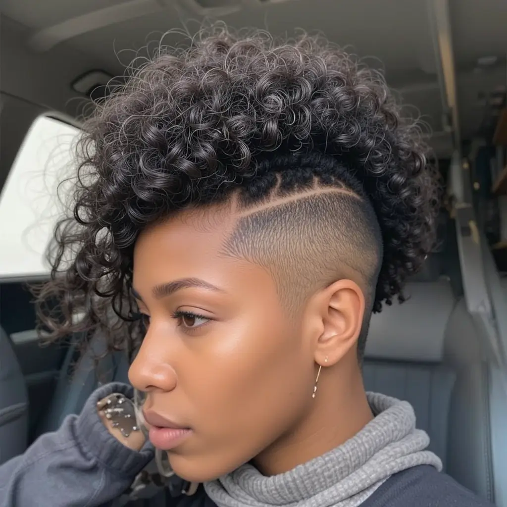 . Medium Length Natural Hair with Curly Mohawk