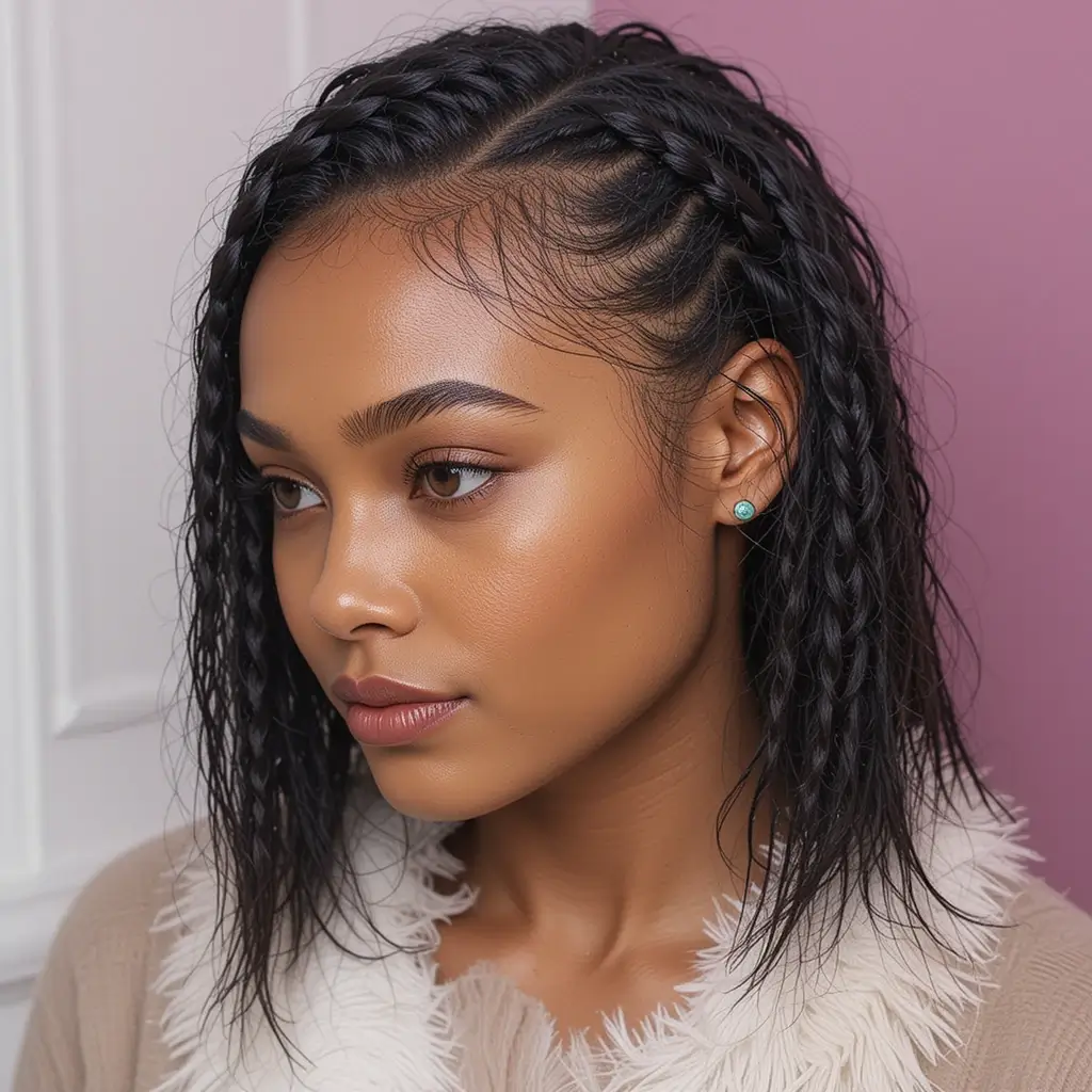 . Medium Length Natural Hair with French Braid