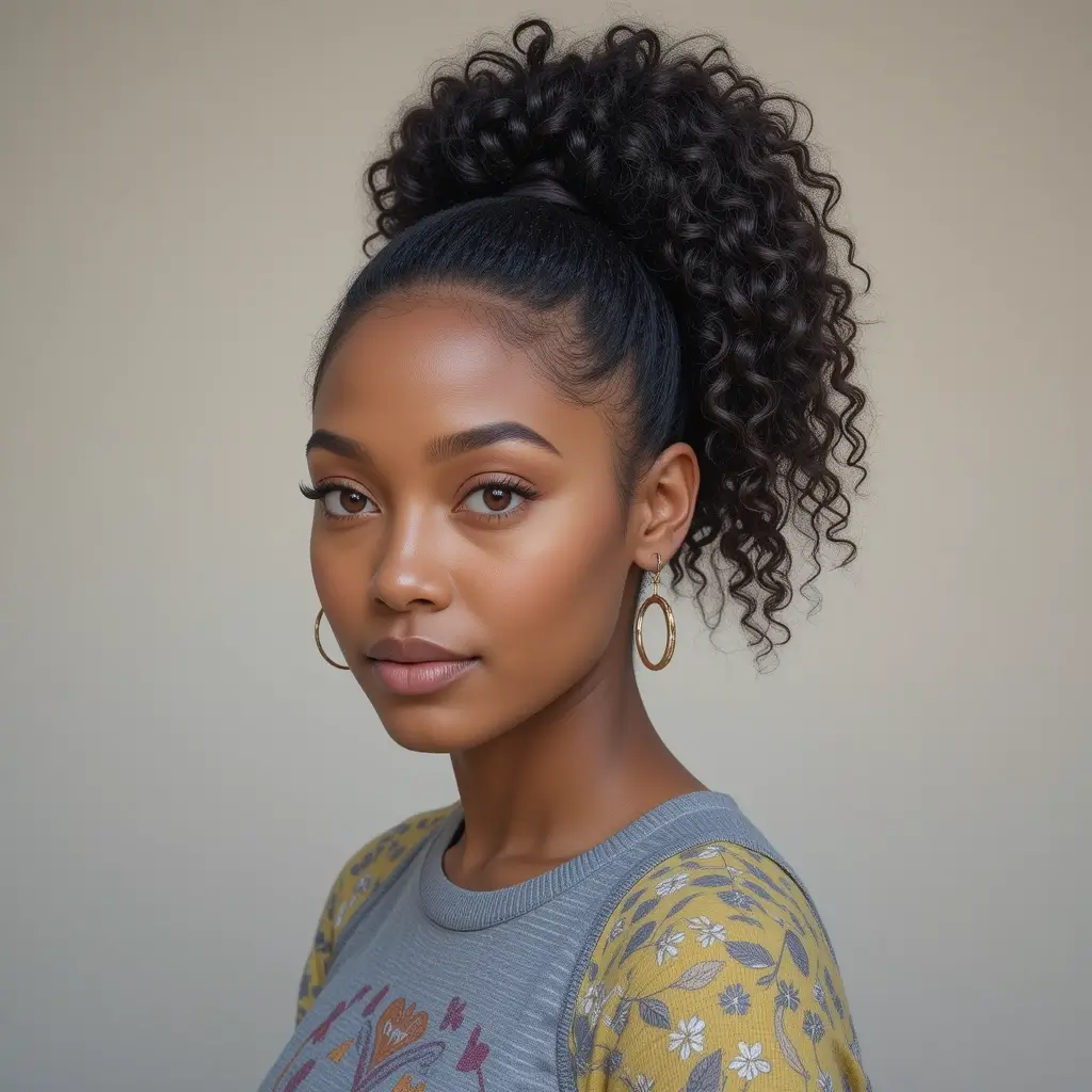 Medium Length Natural Hair with Puff Ponytail