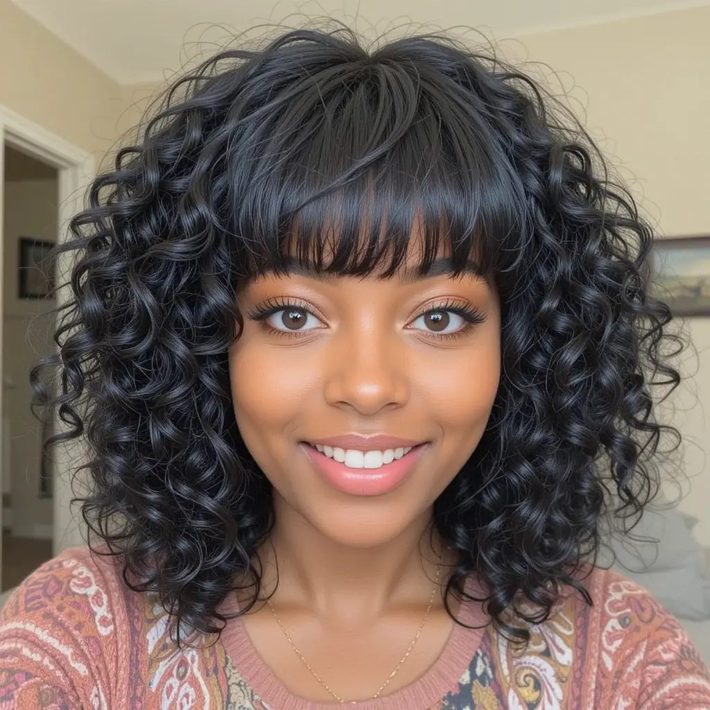 Medium Length Natural Hair with Twist-Out Bangs