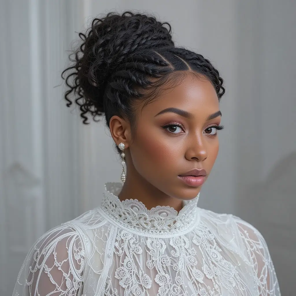 Medium Length Natural Hair with Twisted Updo and Baby Hairs