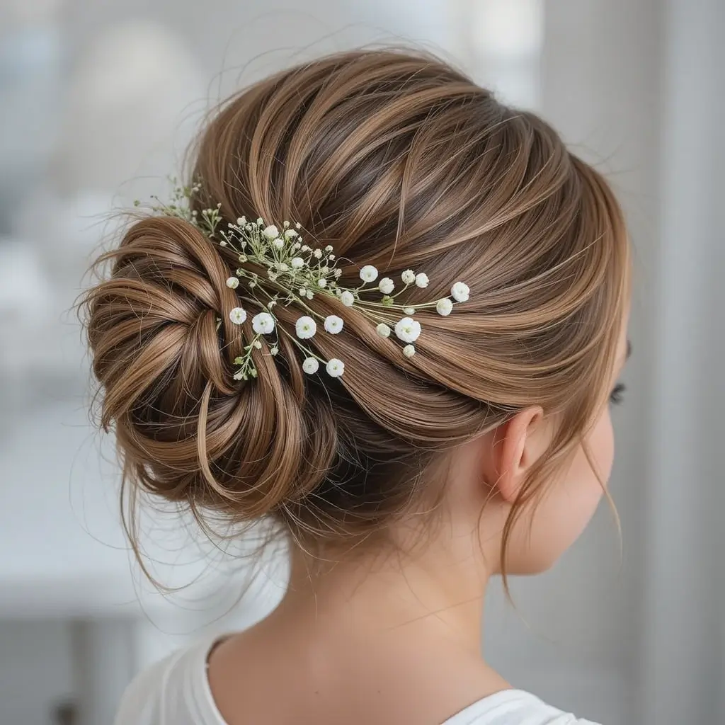 Messy Bun with Floral Accents