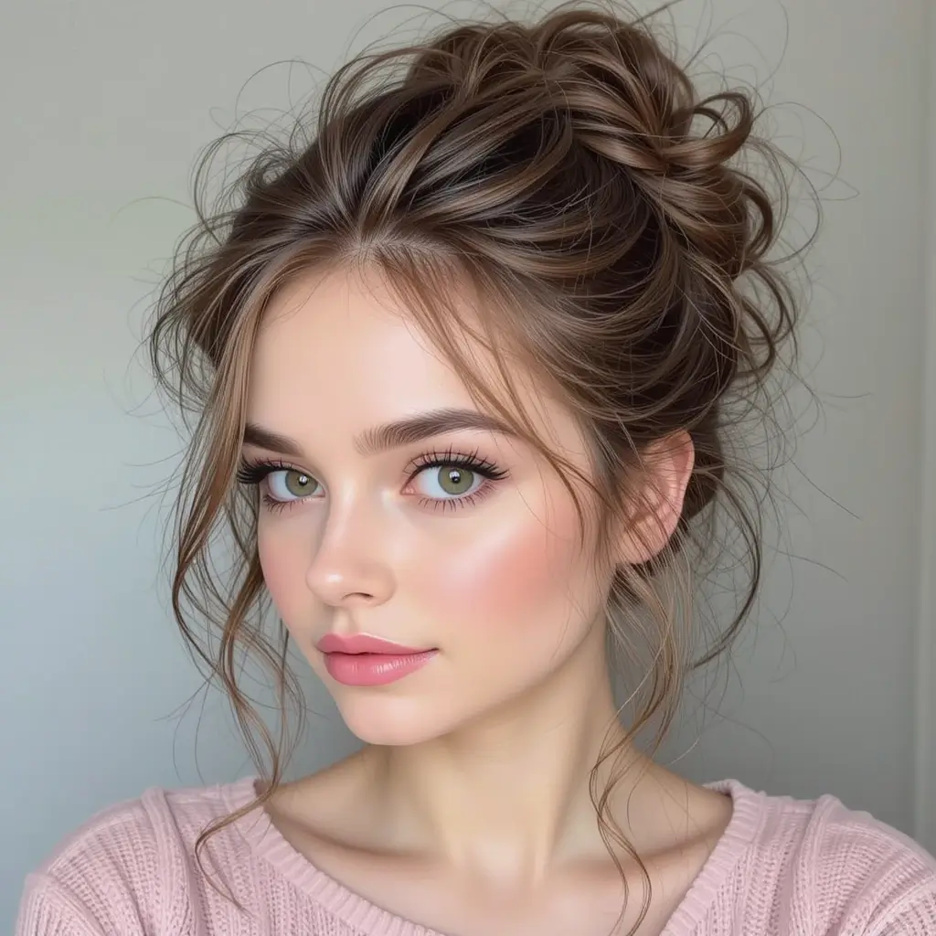 Messy Bun with Loose Curls Around Face