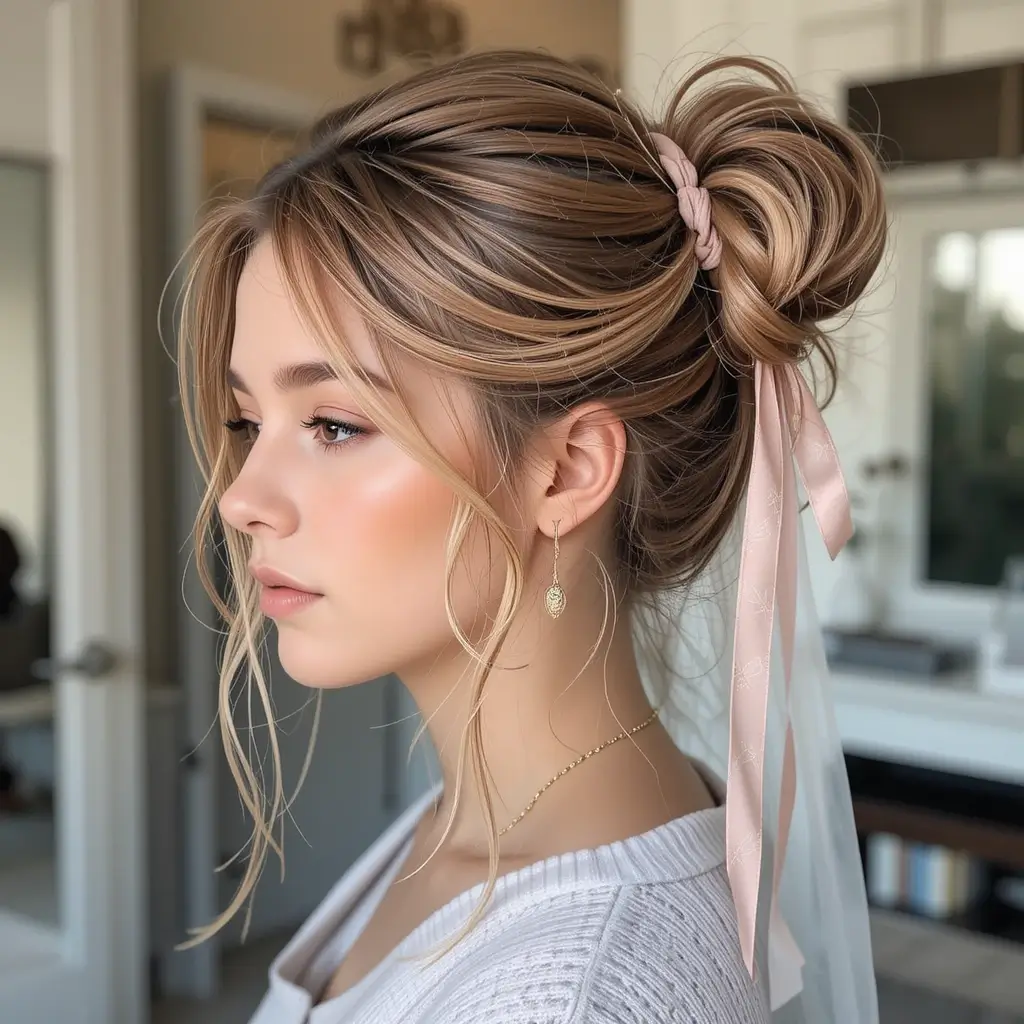 Messy Bun with Ribbon Tie